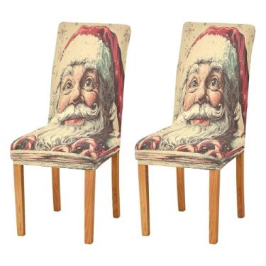 Imagem de CEBUGI Capas de cadeira para sala de jantar, vintage, Papai Noel, elástico, lavável, removível, capas para cadeira para casa, restaurante, banquete, festa, pacote com 4