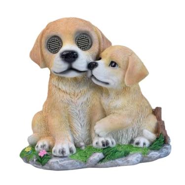 Imagem de Ｂｅｓｇａ Estátua de Cachorro de Jardim com Luz Solar, Escultura em Resina, Presente, Decoração Externa, Figura de Animal com Movimento Ocular Realista para Pát