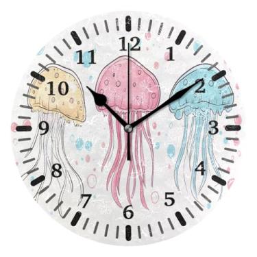 Imagem de CEBUGI 1 medusa colorida, 1 relógio de parede, operado por bateria, relógios redondos silenciosos, sem tique-taque, para cozinha, banheiro, quarto, escritório, decoração 25,4 cm