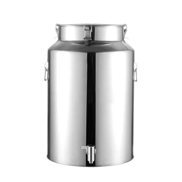 Imagem de uhyOHF Jarro de leite Balde de leite de aço inoxidável 201 barril de óleo balde de leite balde de vinho com tambor de vedação de torneira Balde de aço inoxidável de transporte (prata-28L