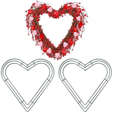 Imagem de Aodaer Pacote com 2 grinaldas de arame de coração de 30 cm com moldura de coração, guirlanda de metal, guirlanda de flores de arame verde para o dia dos namorados, festa de casamento, decoração de