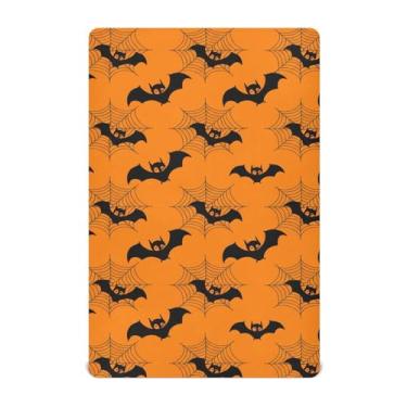 Imagem de Wassud Lençóis de berço respiráveis de Halloween com morcegos voadores, capas de colchão de berço 68 x 99 cm, neutros para meninos e meninas (serve para berço padrão e pacote e brincadeira)