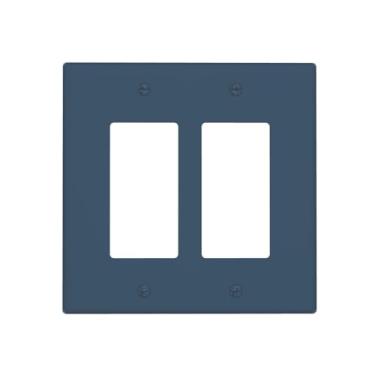 Imagem de WUYOCHA Capas de tomada decorativas Encore azul marinho 2 interruptores de luz placas de parede com balancim duplo para tomadas elétricas, capas de placa de interruptor para quarto, cozinha, decoração