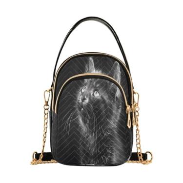 Imagem de CEBUGI Bolsa tiracolo feminina clutch para telefone bolsa de ombro preta gatinho elegante com alça de corrente removível