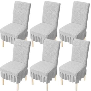 Imagem de AOSCTELF Conjunto de 6 capas de assento elásticas com bainha de saia, capas de cadeira elásticas laváveis para sala de jantar, restaurante, banquete - cinza claro
