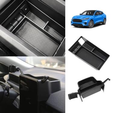 Imagem de BestEvMod AOSK Organizador de console central e organizador traseiro de tela compatível com Mustang Mach E 2021-2024 Caixa de armazenamento central com suporte de moeda, conjunto de 2 peças (console