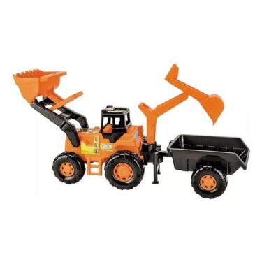 Imagem de Trator Super Truck Com Pá Escavadeira E Reboque Magic Toys, Laranja