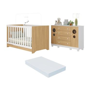Imagem de Berço Americano 3 em 1 com Colchão Incluso e Cômoda 2 Portas 4 Gavetas Bombom Multimóveis MP4720