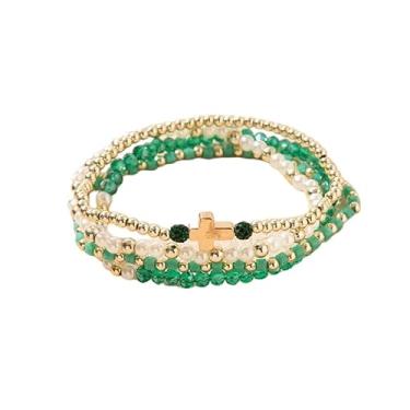 Imagem de Fuqimanman2020 4 peças de pulseira cruzada de contas de ouro coloridas empilháveis contas cristãs bola amizade joias presente, Medium, Zinco, Sem Pedra Preciosa