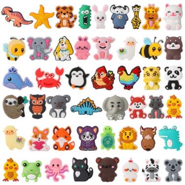 Imagem de VioraWhite 48 peças de contas focais de silicone de animais para canetas com contas de animais, contas de silicone, kit de cordão para itens com contas, chaveiros, pulseira, colar, faça você mesmo