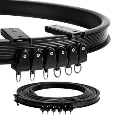 Imagem de Faixa de Cortina Curva Flexível Kit com Pleto (5 m), Trilho para Cortina, Trilho de Cortinas com Rolos Silenciosos, Equipado com Ganchos e Corrediças, para Banheiro, Chuveiro, Quarto
