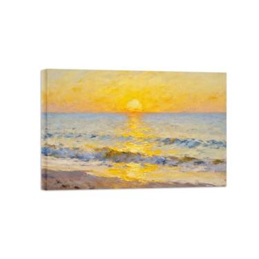 Imagem de BMZFYBS Arte de parede paisagem imagem em tela - mar amarelo sol - decoração moderna - impressões de pintura para sala de estar pronto para pendurar tela embrulhada 60x90cm24x35in