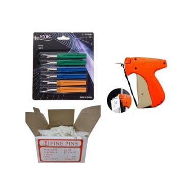 Imagem de Pistola Aplicadora de Etiquetas com 10.000 Pinos 7mm e 6 Abridores de Casinha 12cm Kit Profissional para Etiquetagem, Costura, Confecção e Comércio