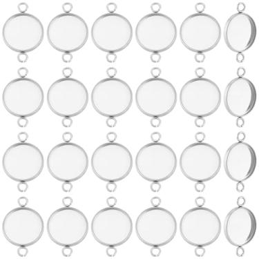 Imagem de Beebeecraft 1 caixa 60 peças 13 mm cabochão configurações conector 304 aço inoxidável plana redonda moldura em branco bandejas pingente conector configurações cabochão para fazer joias DIY