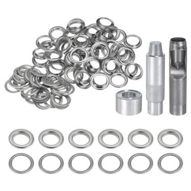 Imagem de HARFINGTON Kit de ferramentas de ilhós, 100 peças, conjunto de ilhós de cobre de 20 mm com furador oco, ferramentas de fixação de ilhós para roupas cinto de tecido de couro, tom prateado