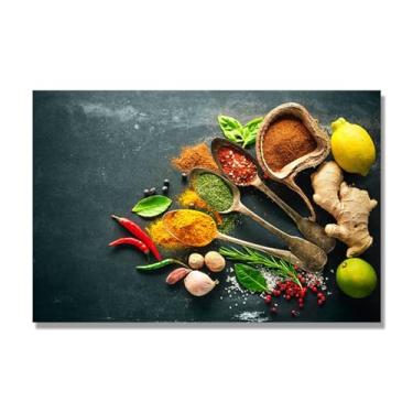 Imagem de NHLDZYH Arte de parede em tela colorida para especiarias e colher de tempero | Decoração de cozinha vintage | Arte moderna para casa e sala de jantar. B34. Tela somente 80 x 120 cm - 31,5 x 47,3 pol