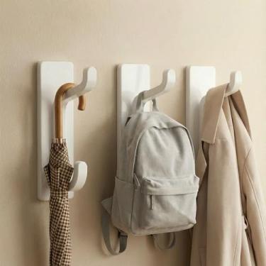 Imagem de Ganchos de parede para casaco e toalha, gancho de porta adesivo de 5,8 kg, pacote com 3 adesivos, sem necessidade de perfuração, fixação forte para pendurar casacos, toalhas, chaves, bolsas