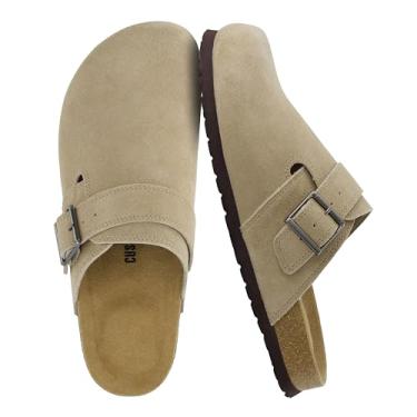 Imagem de CUSHIONAIRE Hugo Tamancos masculinos de camurça de couro genuíno – Sapatos confortáveis sem cadarço com fivela ajustável, biqueira fechada, Cinzento-acastan, 45