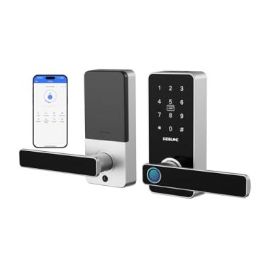Imagem de DESLOC Trava inteligente de impressão digital B200L com alça, fechaduras de porta de entrada sem chave, controle de aplicativo, teclado com tela sensível ao toque, 100 códigos PIN, trava automática