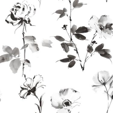 Imagem de Kitico Papel de parede floral, papel de parede autoadesivo de planta aquarela branca papel de contato boho papel de parede decorativo removível para quarto banheiro prateleira forro vinil 43,9 cm x