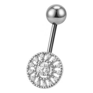 Imagem de Piercing De Prata 925 Umbigo Redondo Vazado Com Pedrinhas - NoBrand
