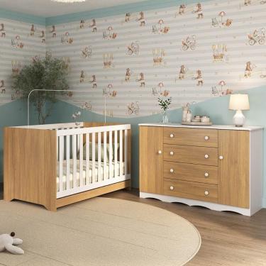 Imagem de Berço Americano 3 Em 1 Com Cômoda 2 Portas 4 Gavetas Realeza Multimóveis MP4693 Branco-madeirado