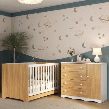 Imagem de Berço Americano 3 Em 1 Com Cômoda 1 Porta 4 Gavetas Realeza Multimóveis MP4685 Branco-madeirado