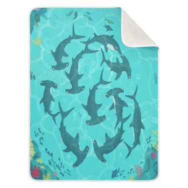 Imagem de Qilmy Cobertor de bebê colorido subaquático 76 x 101 cm, cobertor infantil de algodão macio para meninos e meninas, cobertor leve e quente para bebês e bebês recém-nascidos