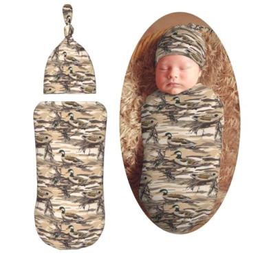 Imagem de Muishi Conjunto de cobertores para recém-nascidos de camuflagem de pato, cobertor macio para recepção de bebê, para chá de bebê, presente para meninos e meninas