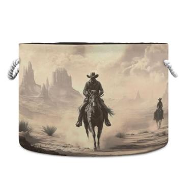Imagem de JUZIHAI Cesta de armazenamento dobrável Western Cowboy cesto de roupa suja para bebês com alças de corda de algodão, caixa de brinquedos dobrável, organizador de armário para quarto, berçário, casa
