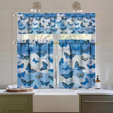 Imagem de Tapesb Conjunto de 3 peças de cortinas e sanefas de cozinha borboleta para janelas de cozinha, decoração de casa de fazenda, decoração sobre pia 69,8 x 91,4 cm