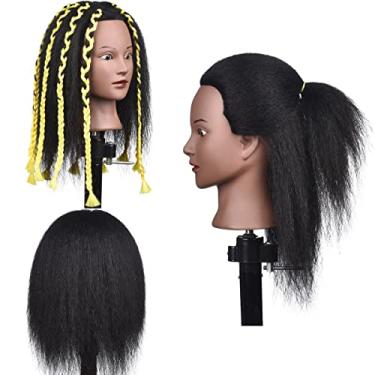 Imagem de Cabeça de manequim de cabelo 100% humano cabelo real profissional cabeça de manequim afro estilo de cabelo treinamento cabeça bonecas cabeça para prática penteados manequim treinamento cabeça cabelo 35,56 cm