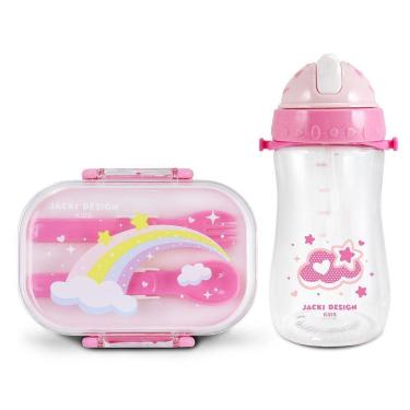 Imagem de Kit Pote Marmita 400ml E Garrafa 460ml Infantil Piccolino Rosa