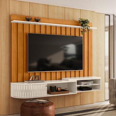 Imagem de Painel Tv 75 Pol 207cm Bancada Suspensa Para Sala Elvano M20 - D'rossi Cinamomo E Off White