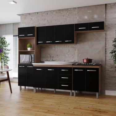 Imagem de Cozinha íris Completa Com Balcão Rosa E Cooktop 5 Bocas Mb1 300cm Cor Savana Preto