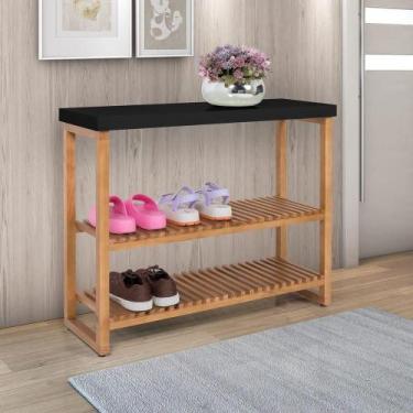 Imagem de Aparador Balcão Gold Tampo MDF 25mm Maciço Pés Madeira Preto - Multipl