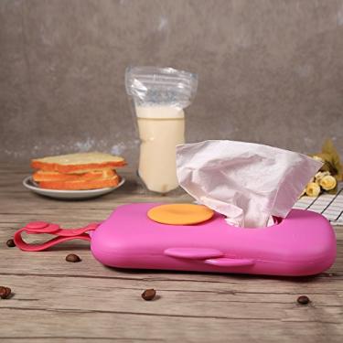 Imagem de Ymiko Recipiente de Lenços Umedecidos para Bebês, Organizador Portátil de Dispensador de Lenços Umedecidos para Crianças, Caixa de Armazenamento de Plástico (caixa rosa vermelha)