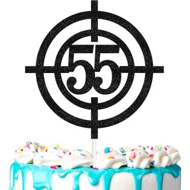 Imagem de Topo de bolo de mira de tiro 55º tema de tiro decoração de alvo de feliz aniversário, festa de aniversário para homens e mulheres, festa de tiro, suprimentos de decoração de festa de caça (55º)