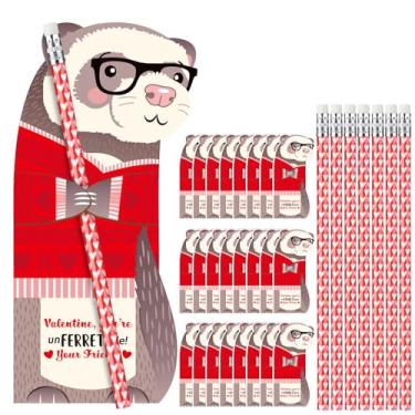 Imagem de Dunzoom 36 Sets Ferret Valentine's Day Exchange Gifts for Kids Punny Ferret Valentine Cards Valentine's Day Pencils Hugger Heart Pencils with Erasers for School Prize Classroom Gifts Party Favors