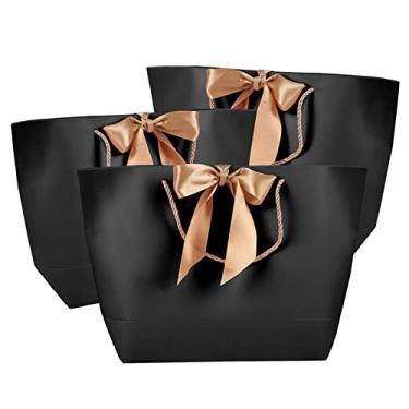 Imagem de Generic Sacos de Presente de Papel Preto Com Alça Dourada Sacolas Elegantes para Festas e Presentes, 10 Unidades (Nº 2/28 largura superior*9 inferior*20 altura)