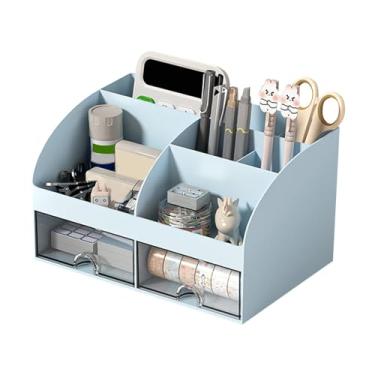 Imagem de Organizador de Escritório com 6 Compartimentos e 2 Gavetas Transparentes Mesa para Porta Canetas Lápis Decoração Estética Cartões Visita Celular Papelaria Caixa Armazenamento Organização em Casa