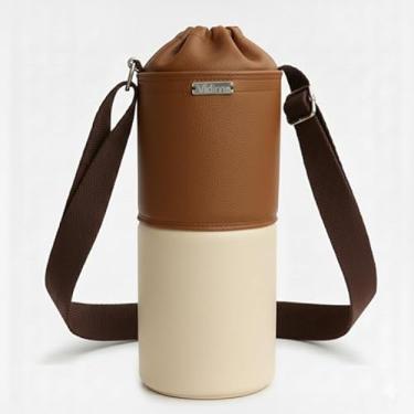 Imagem de Bolsa Térmica (MARROM COM MARFIM) RAMIERE para Garrafa de 1 LITRO em Couro Sintético - Coleção Cores VERÃO 2026