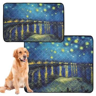 Imagem de Almofada de xixi Starry Night Blue Star para gatos laváveis para cães, tapetes impermeáveis antiderrapantes para cães, médio + grande, conjunto de 2