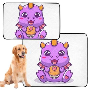 Imagem de TSENQUE Tapete de cachorro lavável com personagem de dragão roxo fofo tapete impermeável para cães almofada de xixi reutilizável absorvente para animais de estimação, médio + grande, conjunto de 2