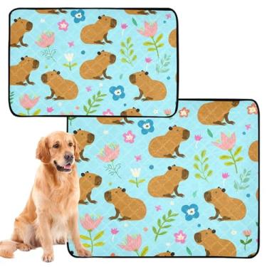 Imagem de TSENQUE Almofadas de xixi laváveis para cães, tapete impermeável para caixa de capivaras fofas flores azuis reutilizáveis para gatos de estimação, tapete absorvente, pequeno x pacote com 3