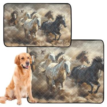Imagem de Wild Horses Galope Pintura Reutilizável Pet Cat Pad Pet Lavável Cachorro Pee Pads Tapete Impermeável para Gaiola, Tapete Absorvente, Médio + Grande, Conjunto de 2