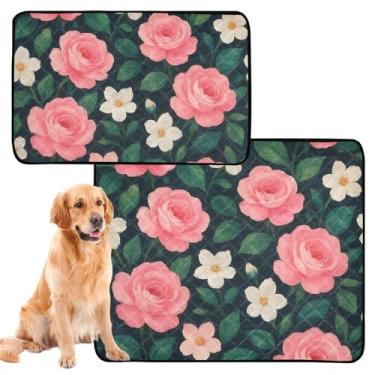 Imagem de Almofadas de xixi laváveis para animais de estimação, almofada reutilizável fofa rosa e branca verde absorvente para cães tapete de gaiola de cachorro fofo, médio + grande, conjunto de 2