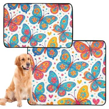 Imagem de Almofada floral de borboleta colorida para animais de estimação, reutilizável, lavável para animais de estimação, tapete de caixa de cachorro fofo, impermeável, absorvente para treinamento de filhotes