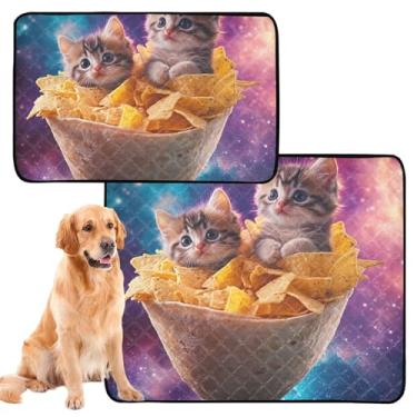 Imagem de TSENQUE Cute Cats Kittens Space Pet Pee Pad Extra Grande Lavável Bonito Impermeável Tapete Antiderrapante Almofadas de Treinamento de Cachorros para Cachorros, Pequeno x Pacote com 3