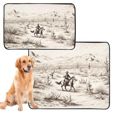 Imagem de TSENQUE Almofadas de xixi laváveis para cães reutilizáveis para animais de estimação, tapete de xixi de cowboy montando cacto, filhotes de cachorro, absorvente impermeável, antiderrapante, médio +